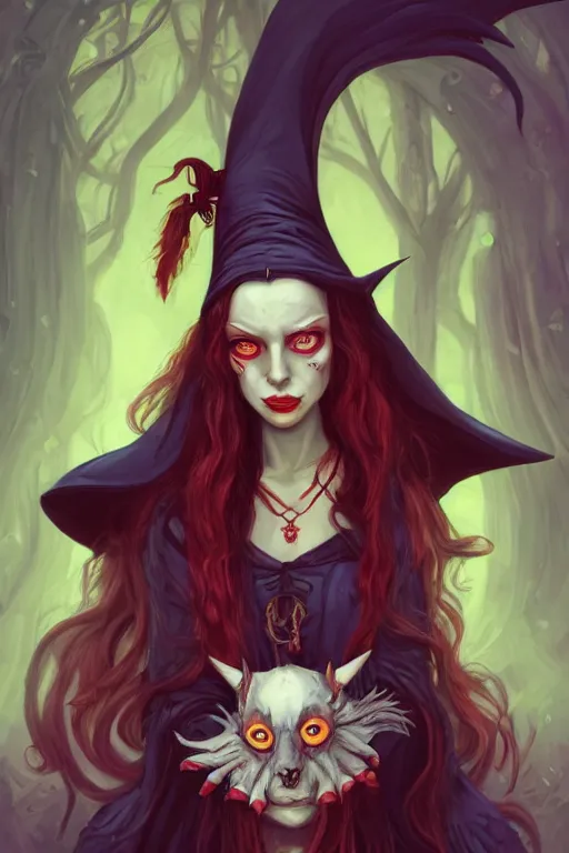 Image similar to portrait of a witch, american mcgee's alice, sharp focus, artstation, trending, by julie dillon, luis melo, tyler miles lockett, lei jin, hong lei, ken wong, adam narozanski, joy ang