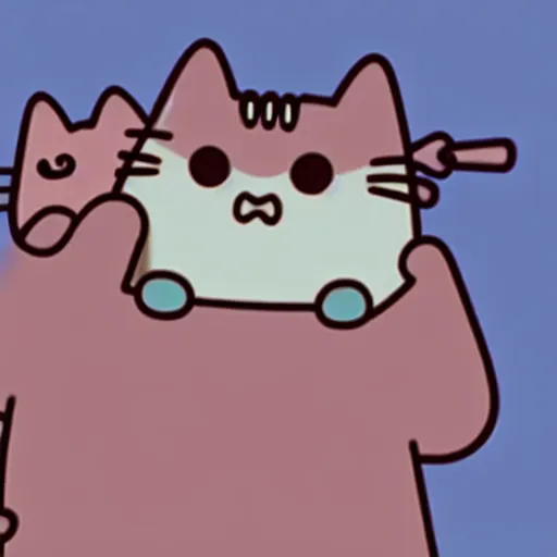 Prompt: pusheen cat strangling someone