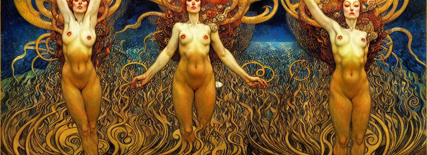 Image similar to Divine Chaos Engine by Karol Bak, Jean Delville, William Blake, Gustav Klimt, and Vincent Van Gogh, symbolist, visionary