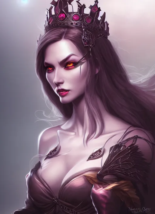 Image similar to queen of darkness, highly detailed, artgerm style, artstation, soft light, sharp focus, illustration, character design, concept art