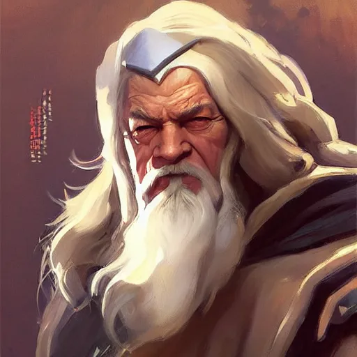 Image similar to greg manchess portrait painting of partially armored gandalf as overwatch character, medium shot, asymmetrical, profile picture, organic painting, sunny day, matte painting, bold shapes, hard edges, street art, trending on artstation, by huang guangjian and gil elvgren and sachin teng