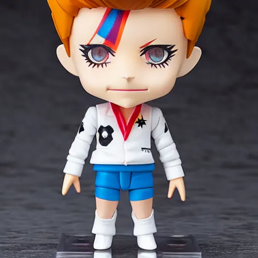 Image similar to a david bowie nendoroid with face makeup, product shot