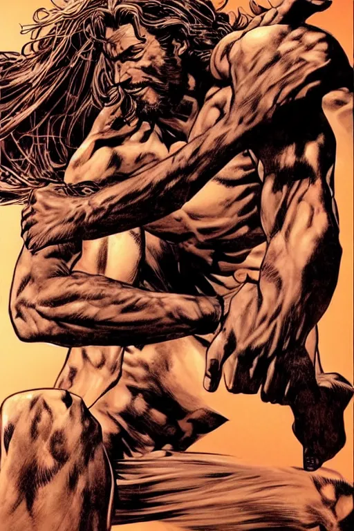 Image similar to character art by mike deodato, jesus, absolute chad
