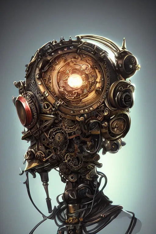 Image similar to steampunk helmet fantasy art mask robot ninja stylized digital illustration sharp focus, elegant intricate digital painting artstation concept art global illumination ray tracing advanced technology chaykin howard and campionpascale and cooke darwyn and davis jack