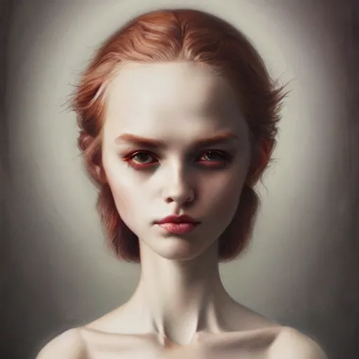Image similar to a beautiful portrait of a single lonely dollpunk female posing, detailed, realistic eyes, symmetry body features proportions, award winning, by Tom Bagshaw