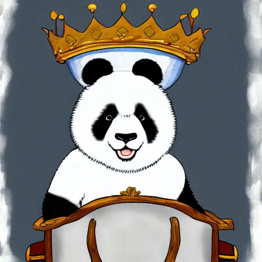 Prompt: Panda with a crown in a throne room, Digital Art