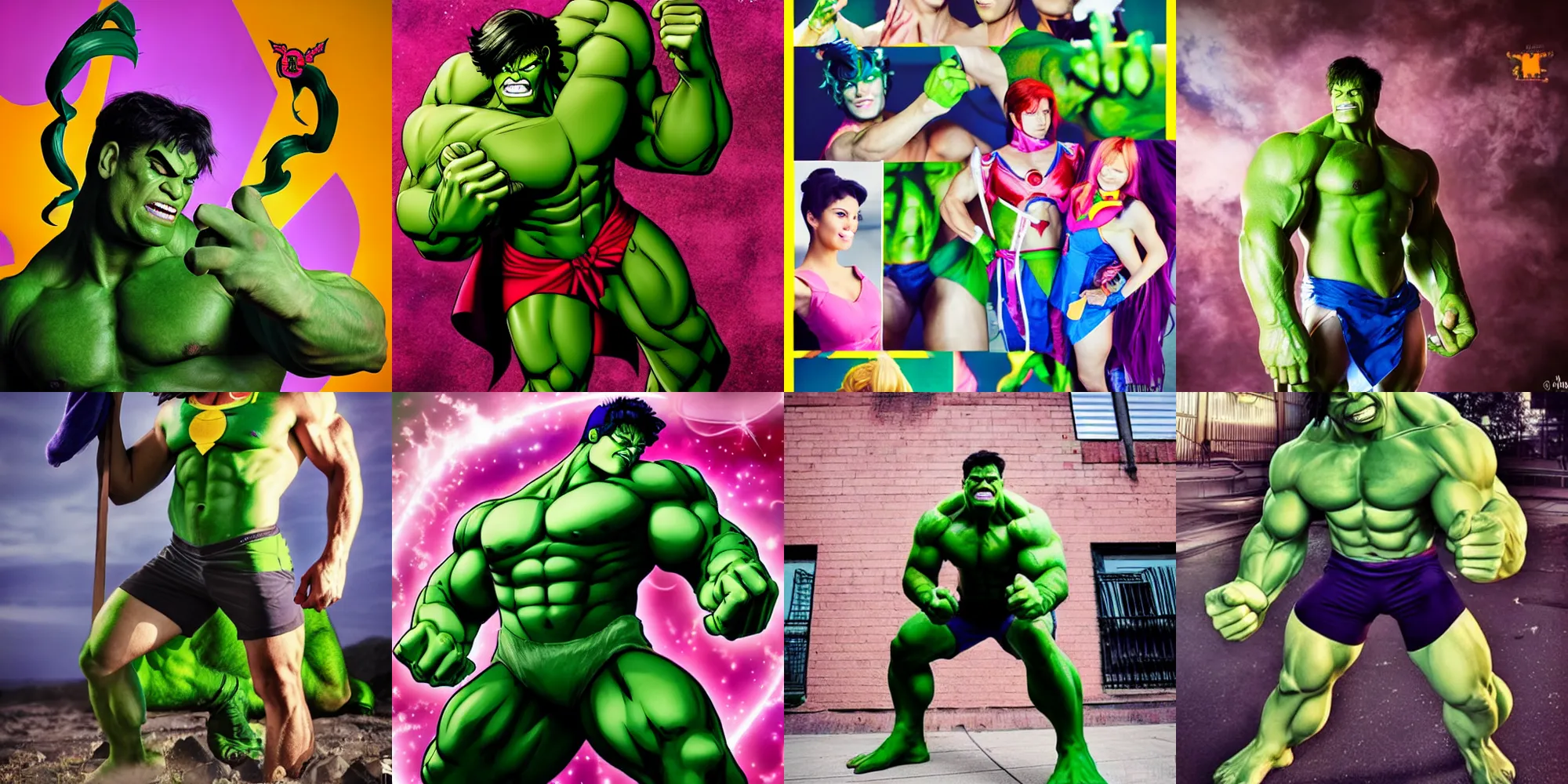 Prompt: the hulk cosplay as sailormoon, fashion photography