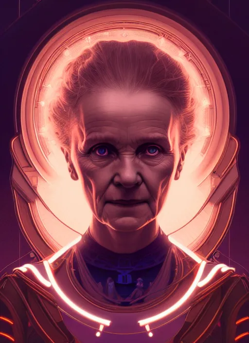 Image similar to symmetry!! portrait of marie curie female, sci - fi, glowing lights!! intricate, elegant, highly detailed, digital painting, artstation, concept art, smooth, sharp focus, illustration, art by artgerm and greg rutkowski and alphonse mucha, 8 k