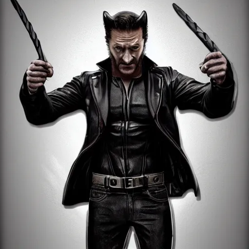 Image similar to Tom Hardy as wolverine in Black leather suit Digital art 4K quality Photorealism