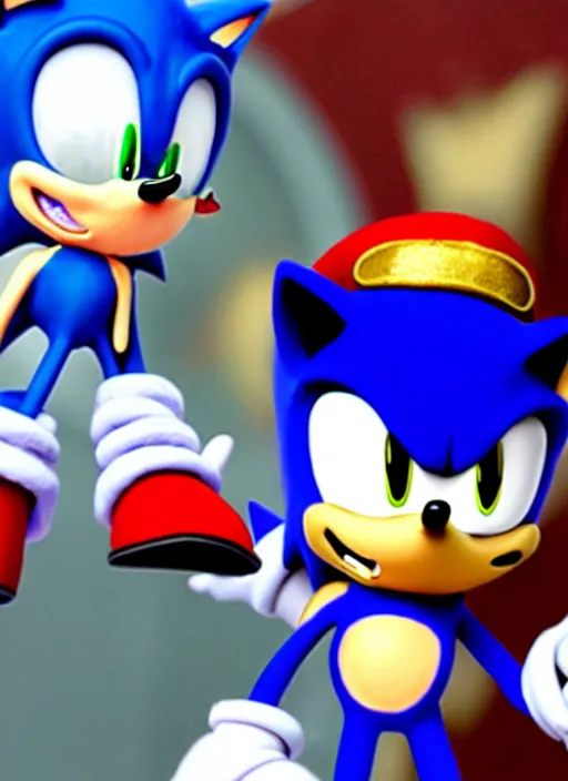 Image similar to sonic the hedgehog and jotaro kujo from jojo's bizarre adventure hanging out, photorealistic