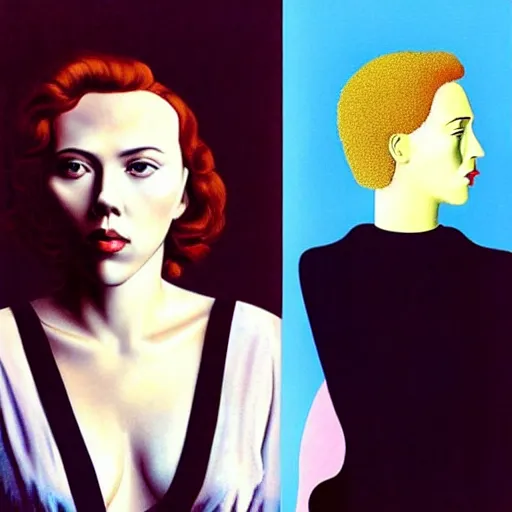 Image similar to “Scarlett Johansson portrait, Rene Magritte”