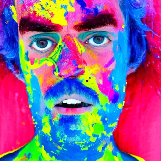 Image similar to a portrait of abstract guy's face with full of paint on the face