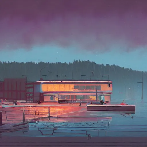 Image similar to yachting club by simon stalenhag