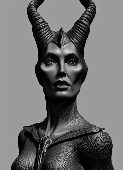 Image similar to stoic statue of maleficent, aesthetic, naturel, symmetrical face, hyper detailed, digital sculpture, trending in artstation, cinematic lighting, studio quality, smooth render, unreal engine 5 rendered, octane rendered