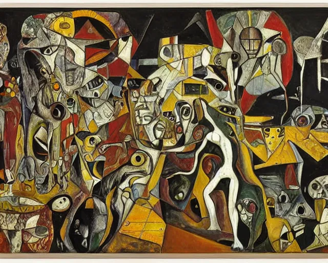 Image similar to a painting of guernica with aliens and robots by graham sutherland, egon schiele, gustav klimt, neo - expressionism