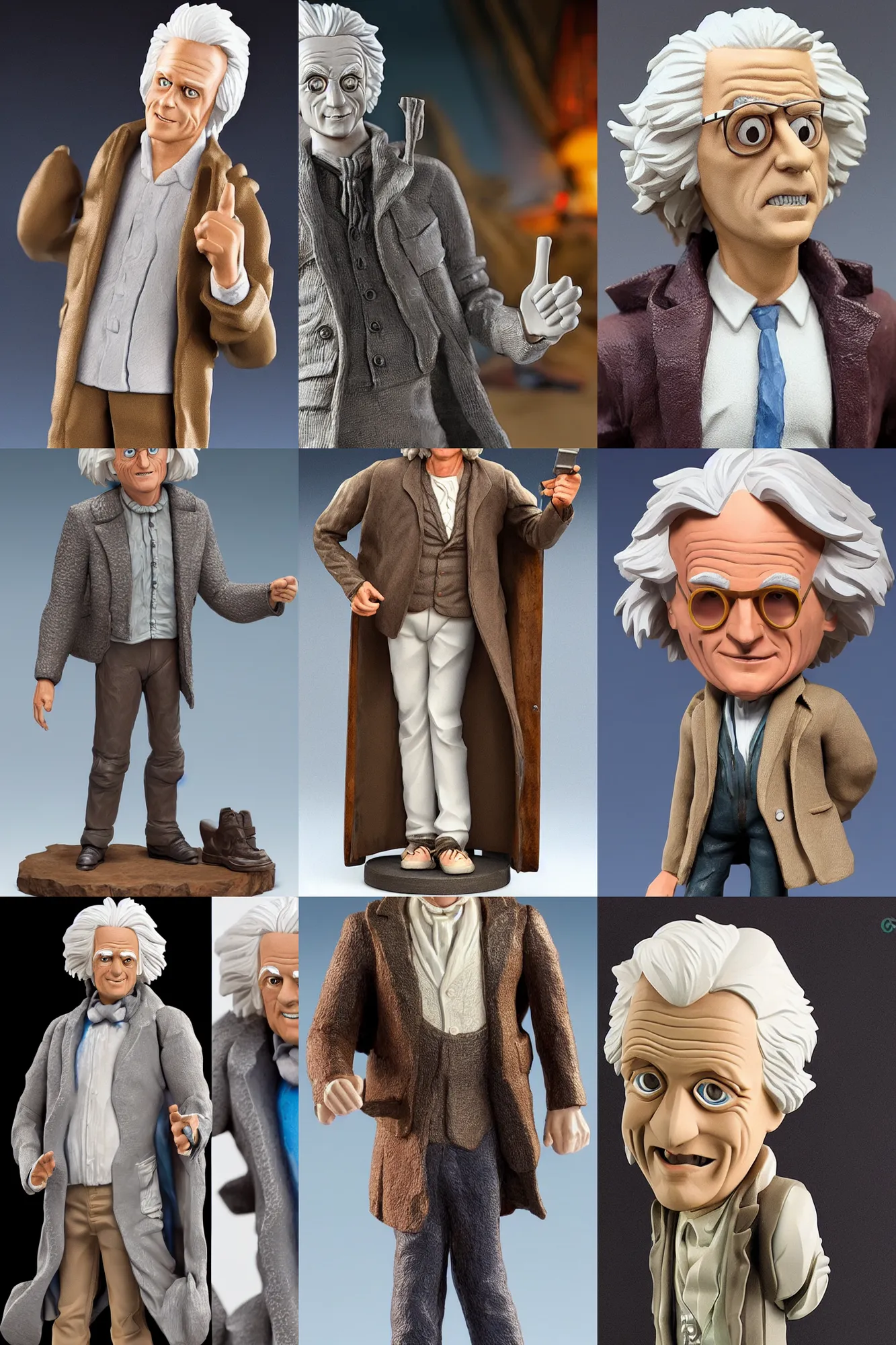 Prompt: a highly detailed 3D figurine of Doc Emmett Brown