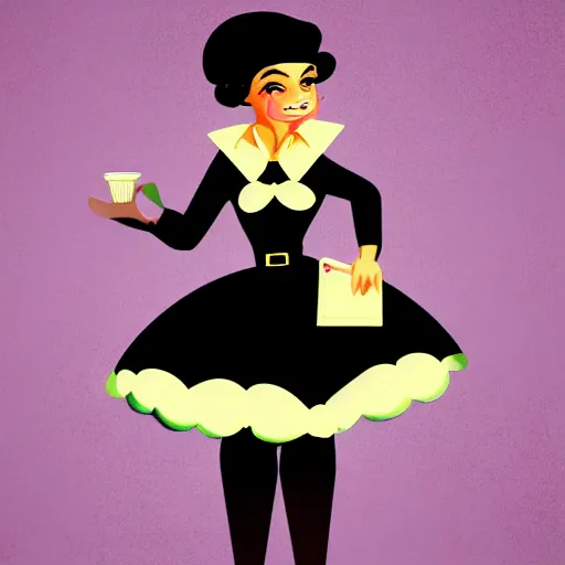 Prompt: beatiful anthropomorphic sheep working as 5 0 s waitress outfit, cartoon, digital art, full character, abstract background
