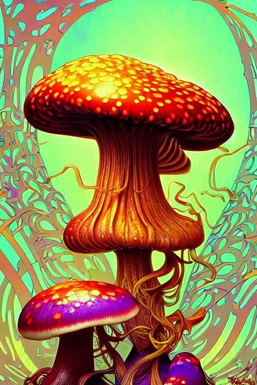 Image similar to psychedelic mushroom, highly detailed, digital painting, artstation, sharp focus, illustration, art by tan zi and ayanamikodon and alphonse mucha and wlop