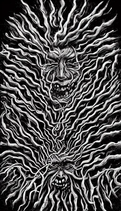 Prompt: a storm vortex made of many demonic eyes and teeth, by jason de graaf