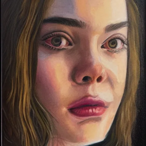 Image similar to portrait of Elle Fanning, tempera on board,