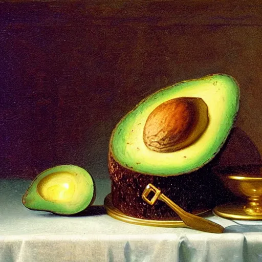 Image similar to still life with avocado toast, golden chalice, flies, velvet, 1 0 0 dollar bills, by willem claesz heda