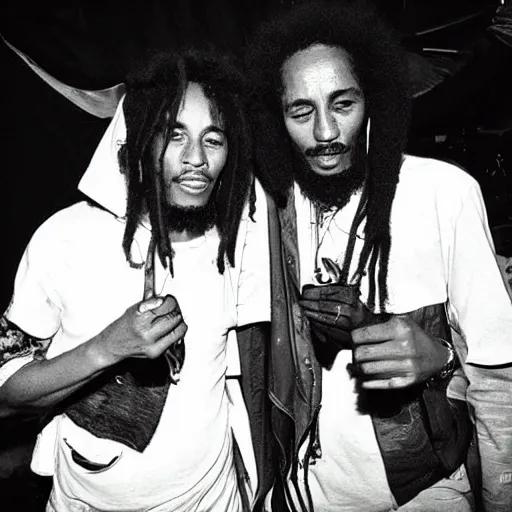 Prompt: “bob marley DJs at a techno concert in the year 2090”