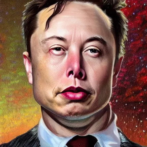 Prompt: realistic portrait beautiful painting elon musk mutate into a beets mutant. horror, created by thomas kinkade and michaelangelo