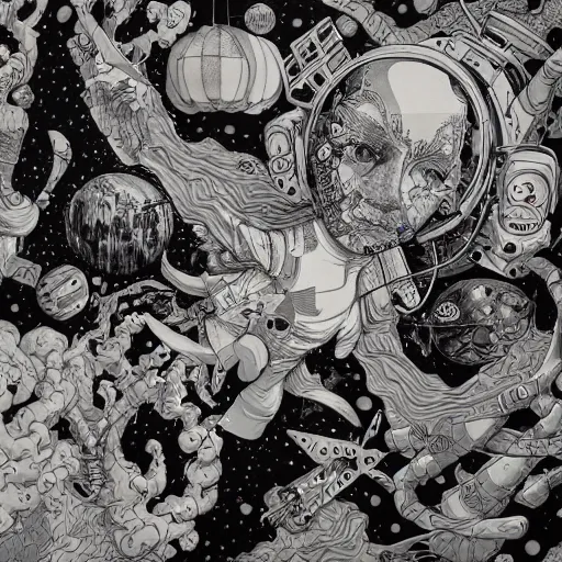 Image similar to james jean, mcbess art of a party in space, hyper detail