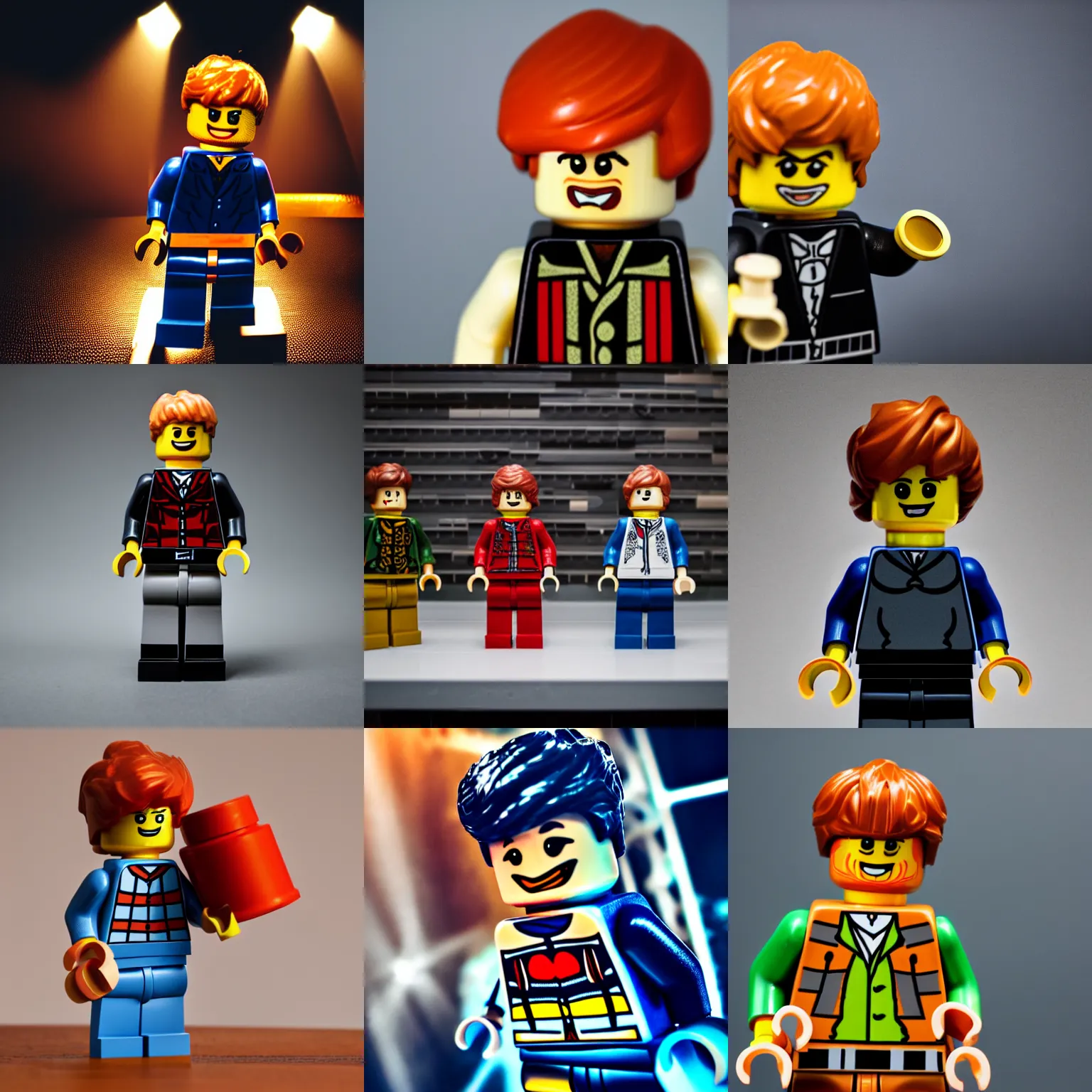 Prompt: lego figurine of ed sheeran, studio lighting, macro lens, high quality