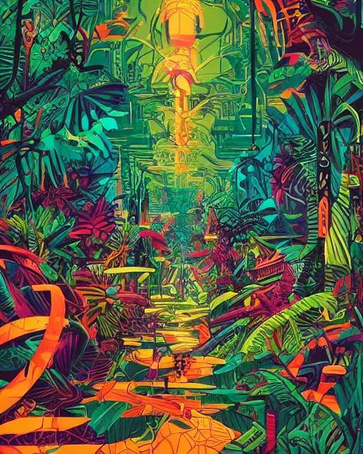 Prompt: jungle by dan mumford and nielly