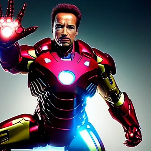 Prompt: arnold schwarzenegger as iron man, cinematic lighting, photorealistic