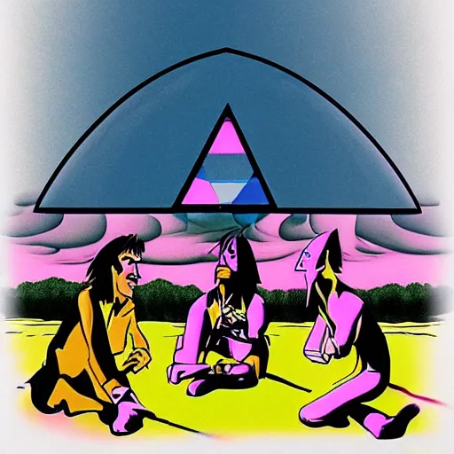 Image similar to Pink Floyd members from cartoon