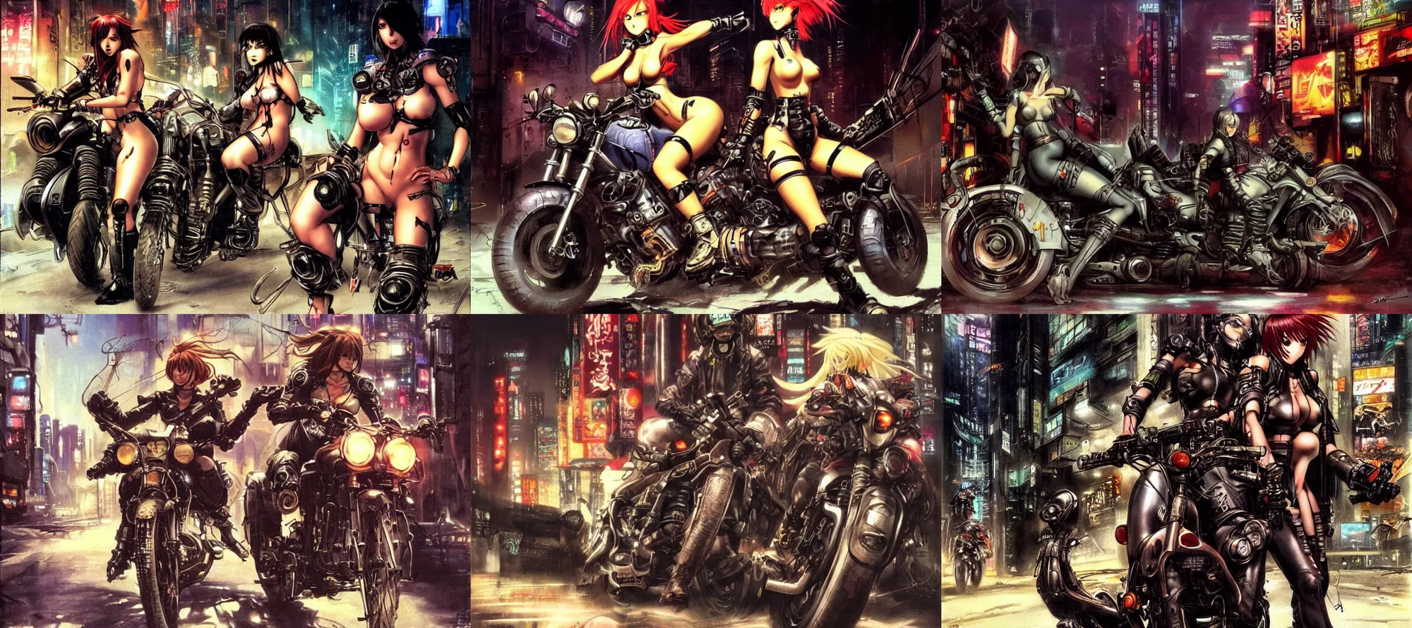 Beautiful Female Cyberpunk Girl on Futuristic Motorbike · Creative