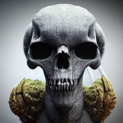 Prompt: An alien skull, intricate, 35mm, photorealistic, realistic, depth of field, octane render, high definition, 8k