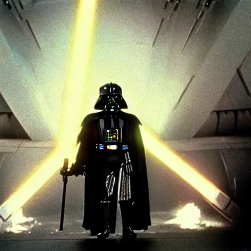 Image similar to a still of derp vader in the film star wars the empire strikes back