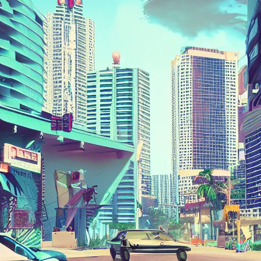 Image similar to gta vice city, intricate artwork by tooth wu and wlop and beeple. octane render, trending on artstation, greg rutkowski very coherent symmetrical artwork. cinematic, hyper realism, high detail, octane render