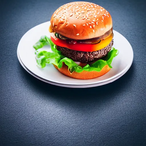 Prompt: hamburger with cheese running down bun, hyper realistic, award winning food photography