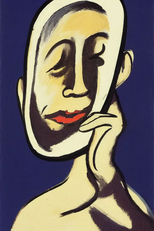 Image similar to man looking into a mirror, 1960’s minimalist advertising illustration, painterly, expressive brush strokes