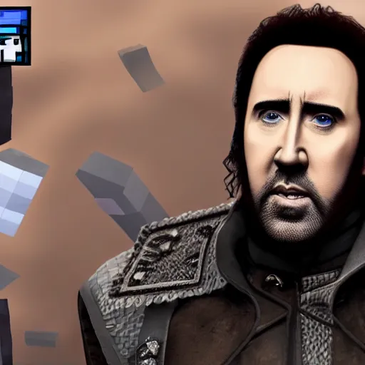 Prompt: Nicolas Cage in Minecraft, actual screenshot, 4k, hdr, RTX on, ultra settings,