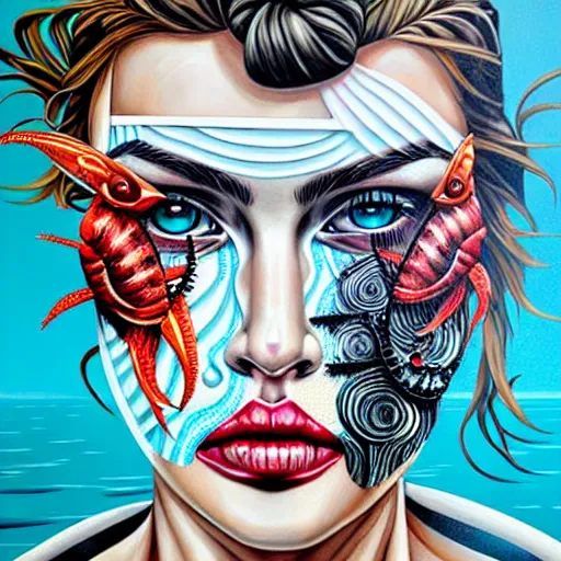 Image similar to horrors in ocean with intricate details by Sandra Chevrier