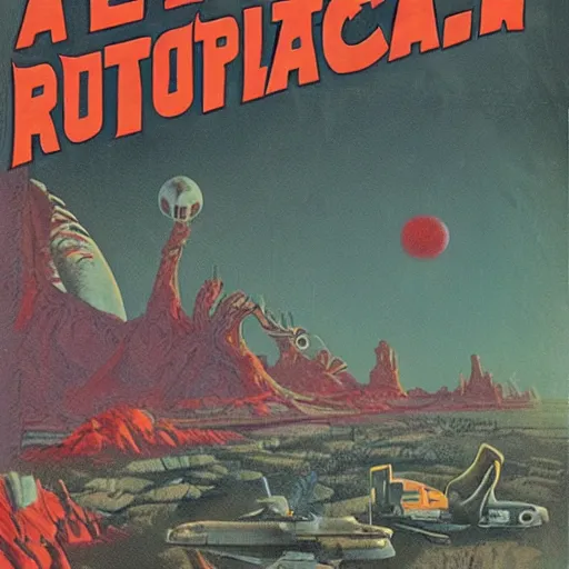 Image similar to alien landscape, retro pulp art