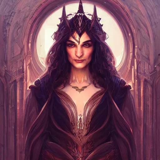 Prompt: a portrait of rachel weisz as a sorceress, urban motifs, intricate, elegant, highly detailed, digital painting, trending on artstation, concept art, smooth sharp focus, illustration, art by artgerm and greg rutkowski