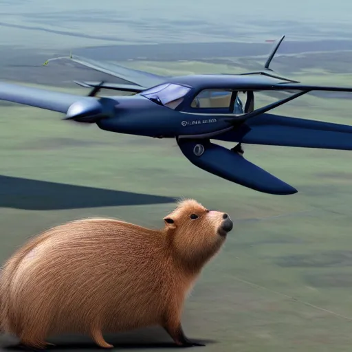 Image similar to capybara flying a plane 4 k photo realistic