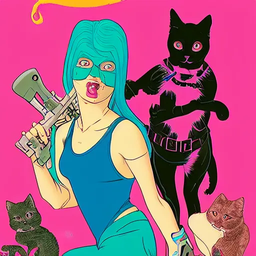 Prompt: poster artwork by Michael Whelan and Tomer Hanuka, of early 2000s josie and the pussycats, clean