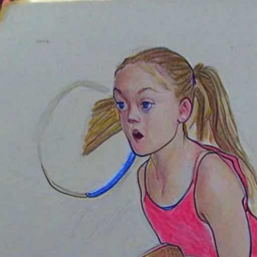 Image similar to elementary schooler drawing of Dakota Fanning playing tennis