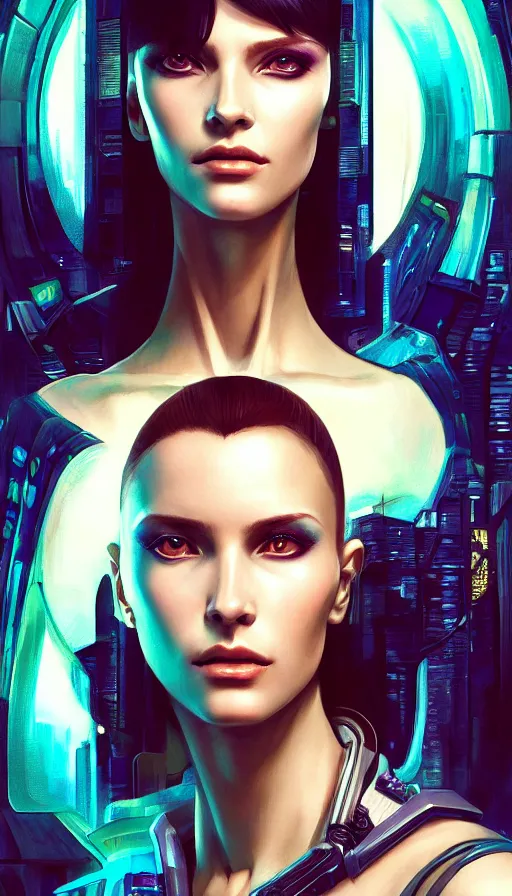 Image similar to cyberpunk, perfectly-centered-Portrait of the most beautiful woman on the planet, bladerunner, high fashion, high heels, insane, intricate, highly detailed, digital painting, artstation, concept art, smooth, sharp focus, illustration, Unreal Engine 5, 8K, art by artgerm and greg rutkowski and alphonse mucha