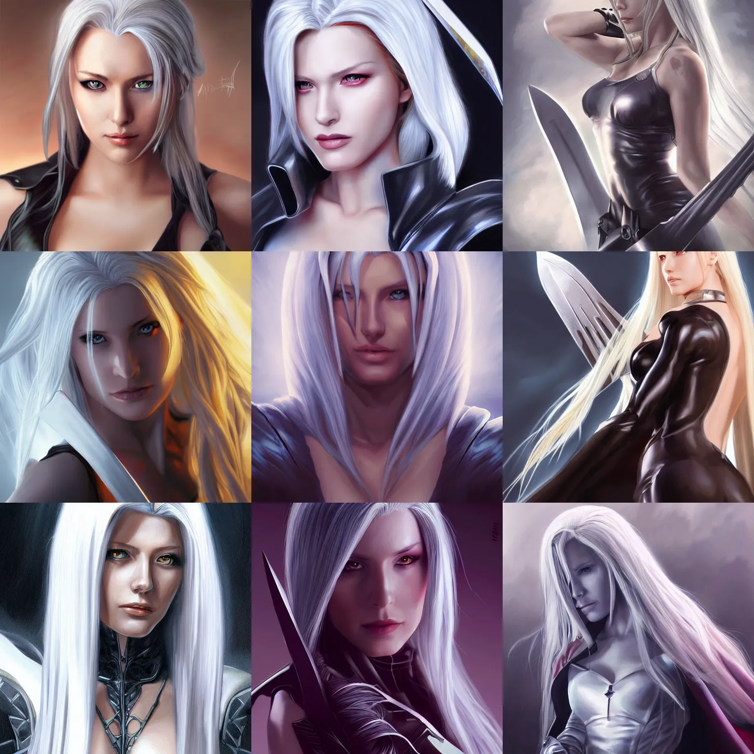 Prompt: a painting of elizabeth olson as sephiroth by artgerm, highly detailed, atmospheric lighting, attractive female, deviantart