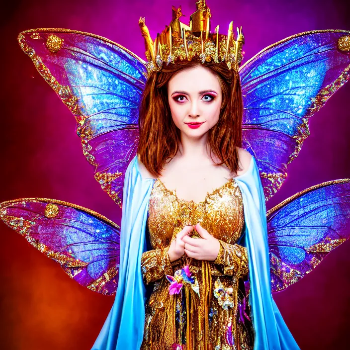 Prompt: photo of a very beautiful!! fairy queen with ornate sparkling robes, highly detailed, 4 k, hdr, smooth, sharp focus, high resolution, award - winning photo