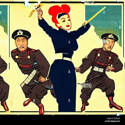 Prompt: how will we capture famous actor Ariana Grande? he is is causing trouble in this region. How do we stop him? NO Ariana GrandeS ALLOWED. Ariana Grande is the subject of this ukiyo-e hellfire eternal damnation catholic strict propaganda poster rules religious. WE RULE WITH AN IRON FIST. mussolini. Dictatorship. Fear. 1940s propaganda poster. 1950s propaganda poster. 1960s propaganda poster. WAR WAR WAR, ANTI Ariana Grande. 🚫 🚫 Ariana Grande. POPE. art by joe mugnaini. art by dmitry moor. Art by Alfred Leete.