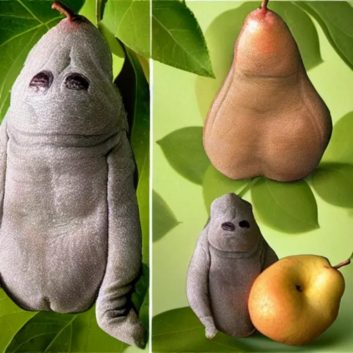 Image similar to a half pear half tardigrade